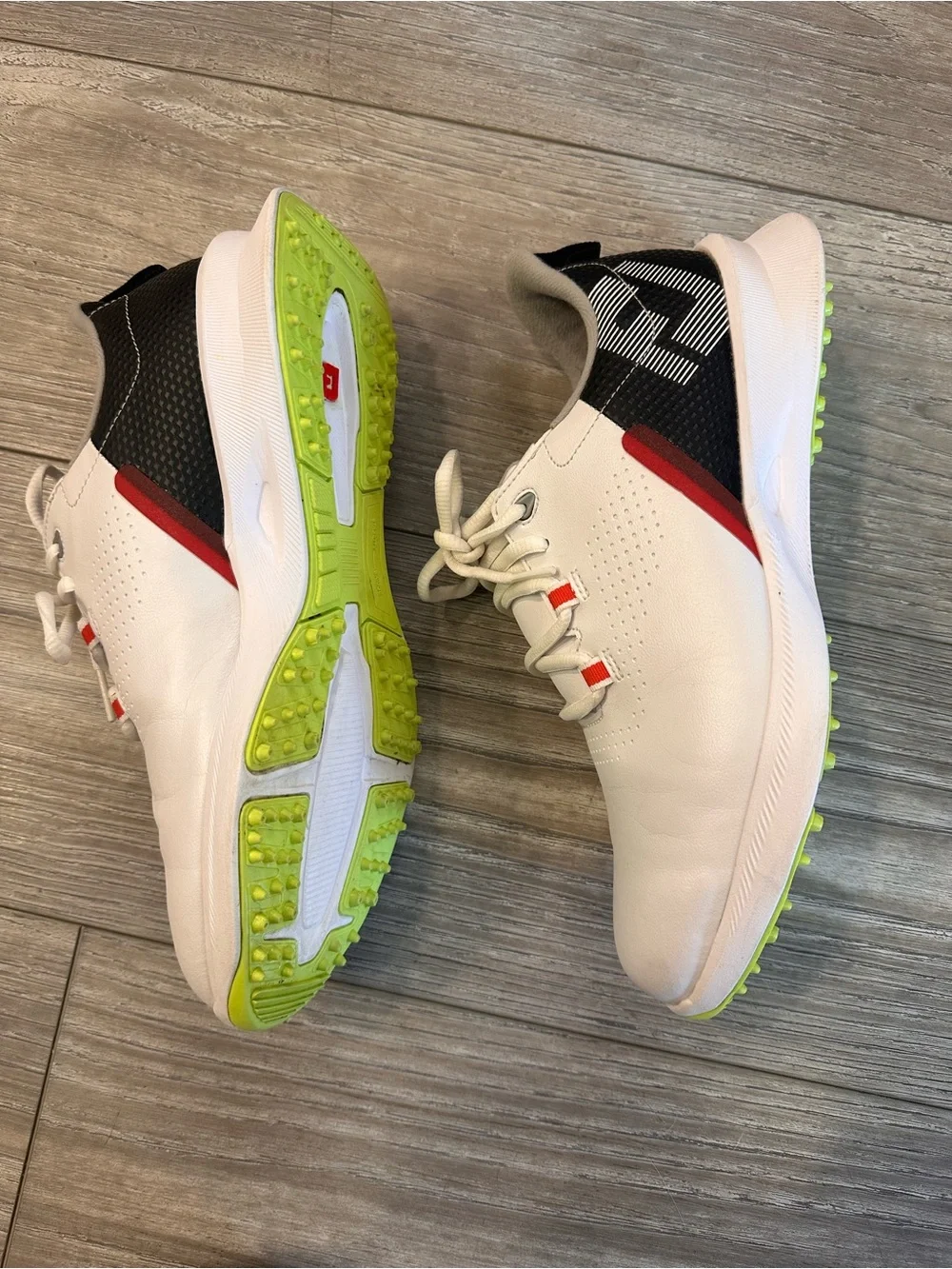 FootJoy Junior's FJ Fuel White golf shoes with red and lime accent details Size6